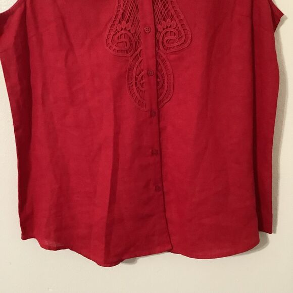 Dana Buchman Red Western Linen Blend Cowboy Prairie Sleeveless Button Up Shirt L - Picture 3 of 8